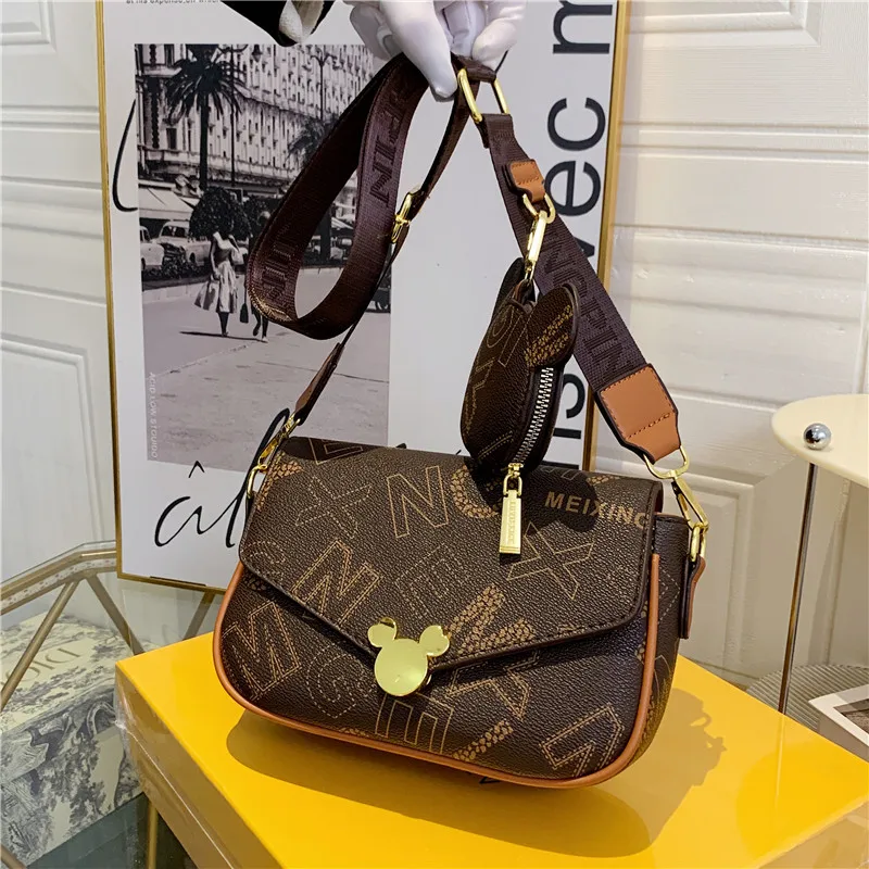 Disney Mickey Print Bag Female Mini Bag Two-piece Coin Purse Flip Small Square Bag One Shoulder Messenger Bag Ladies Bag