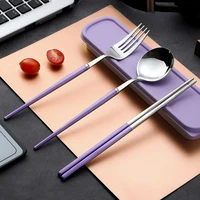 23pcs portugal portable cutlery set 304 stainless steel student travel chopsticks spoon fork set tableware set kitchen supplies