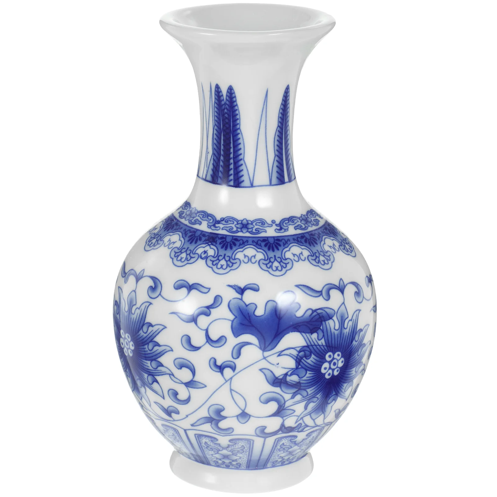 

Blue White Porcelain Flower Arranging Vase Ceramic Vases Tabletop Bookshelf Decor Dried Pot Modern Retro