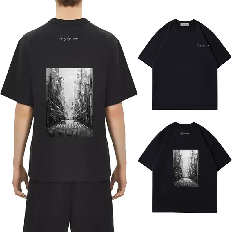 

Летняя мужская футболка Y-3 Yohji Yamamoto 2023, Свободный Топ с коротким рукавом и абстрактным фотографическим принтом Y3 для мужчин и женщин