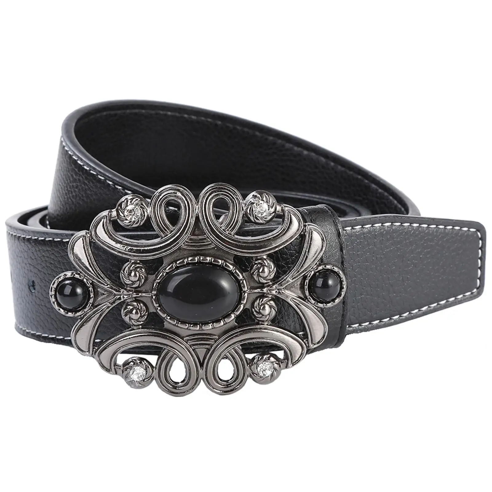 Retro Style Western Belt Floral Engraved Buckle Belt Hollow for Father Women Gift