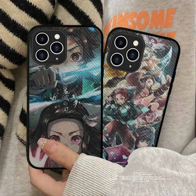 

FHNBLJ Demon Slayer Kimetsu no Yaiba Phone Case Hard Leather Case for iPhone 11 12 13 Mini Pro Max 8 7 Plus SE 2020 X XR XS