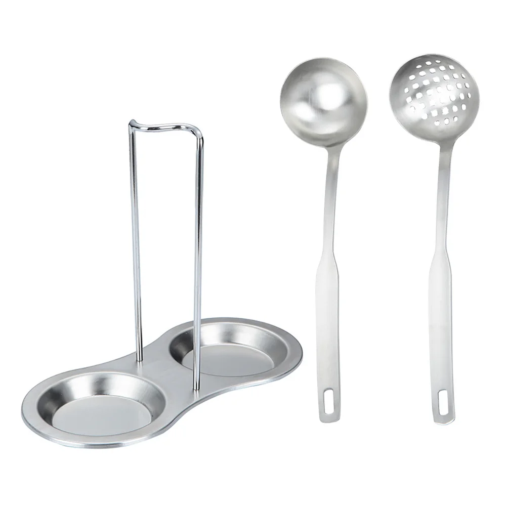 

1 Set Stainless Steel Soup Spoon Hot Pot Long Handle Ladle Spoon with Rack