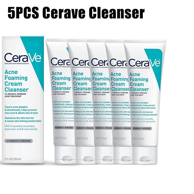 

5PCS Cerave Acne Foaming Cream Cleanser Acne and Blackheads Treatment Prevent New Acne Moisturizing Cleanser Skin Care 150ml