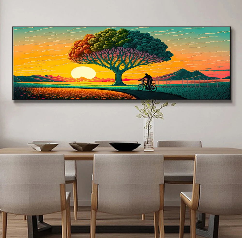 

Алмазная живопись 5D «сделай сам», большая картина крестиком, закат, одиночное дерево, пейзаж, настенное искусство, круглая вышивка, домашний декор