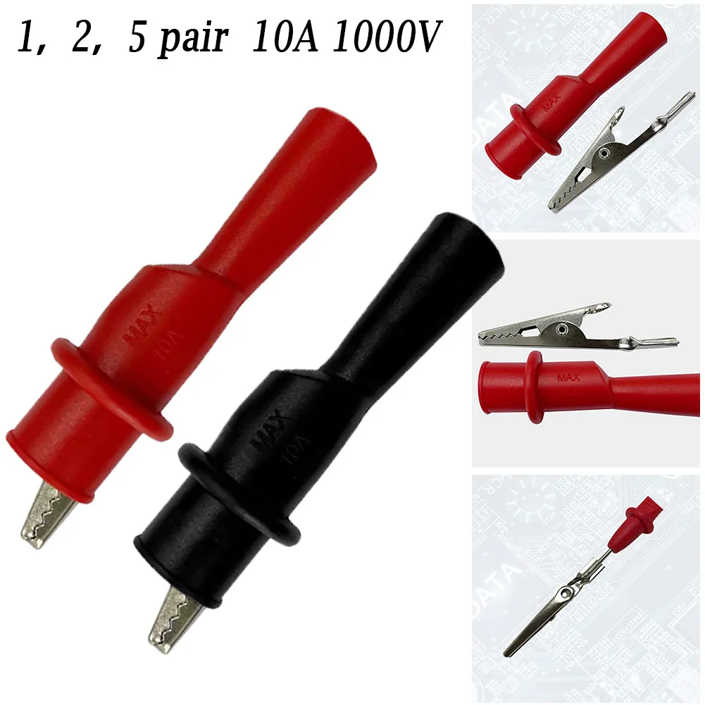 

1/2/5 Pair Of Alligator Clip 10A 1000V Multimeter Test Lead Electrical Alligator Clip Probe Tool For Circuit Solder Test Lead