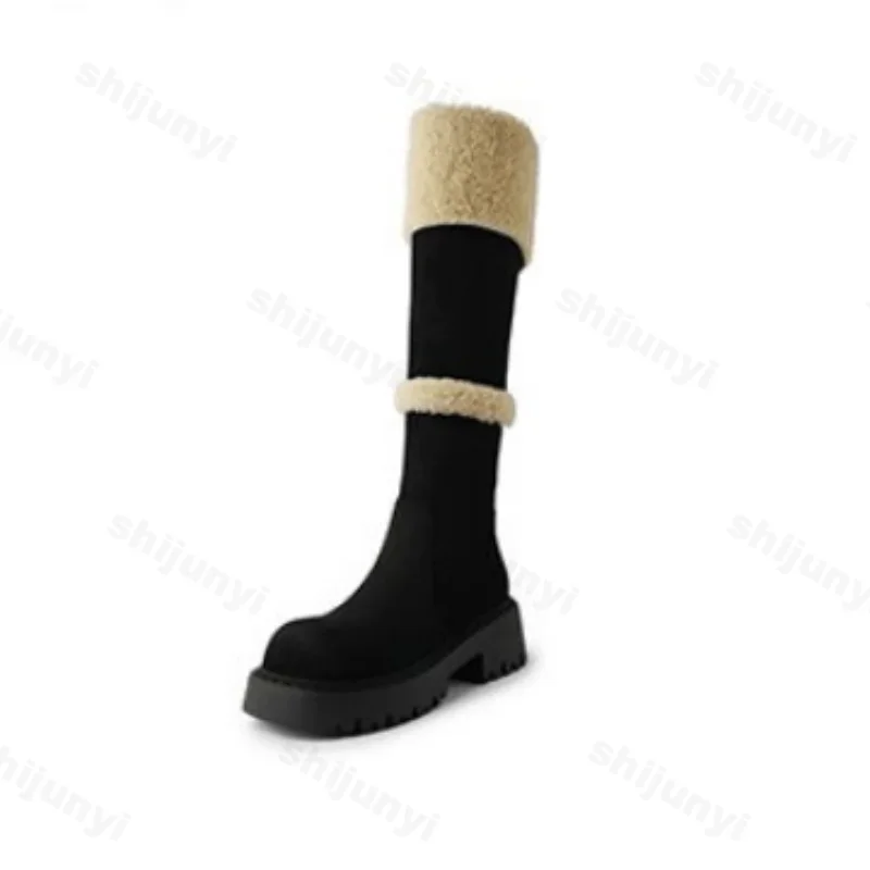 Длинные зимние сапоги из утолщенной овечьей шерсти для женщин новинка 2024