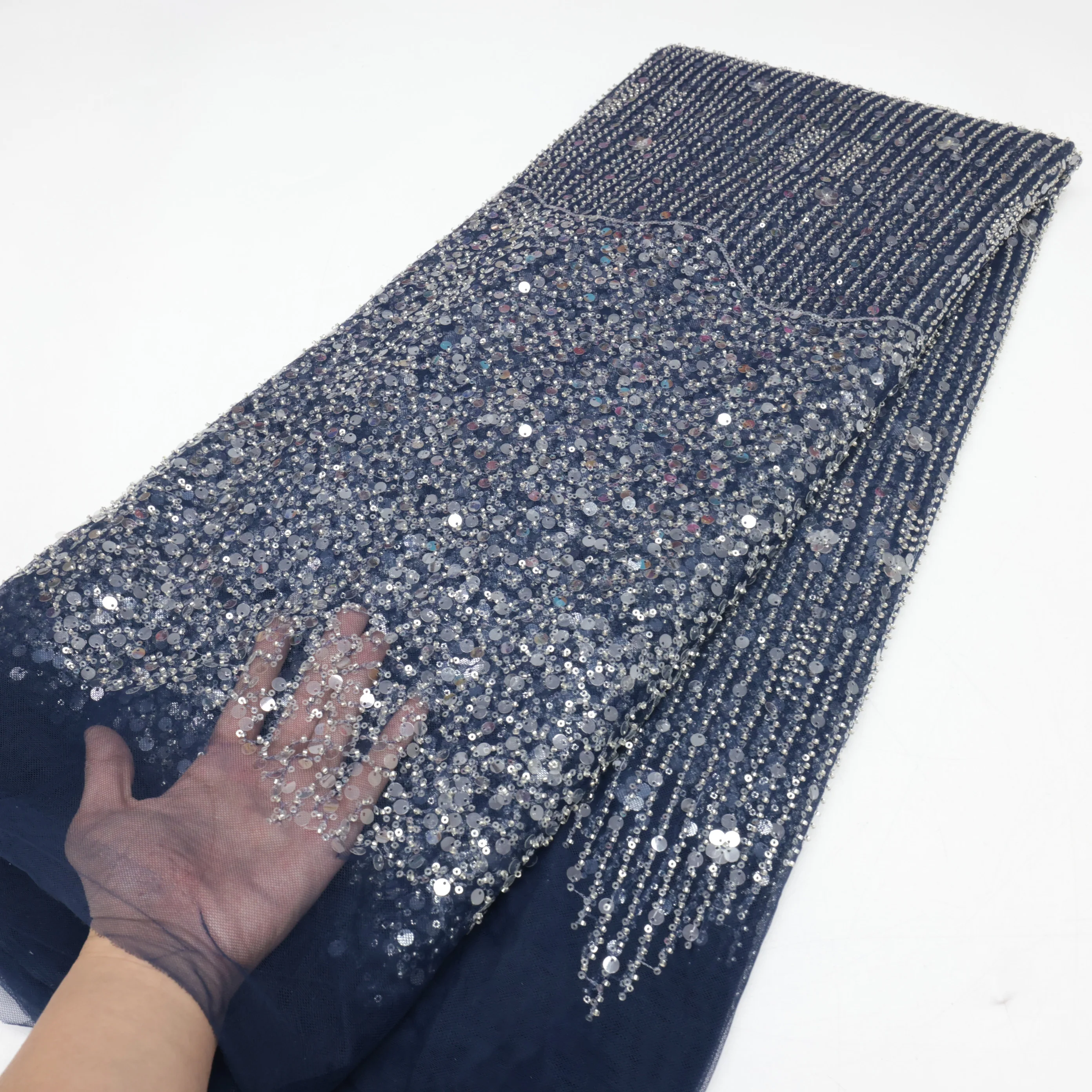 Высококачественная африканская кружевная ткань с вышивкой бисером во