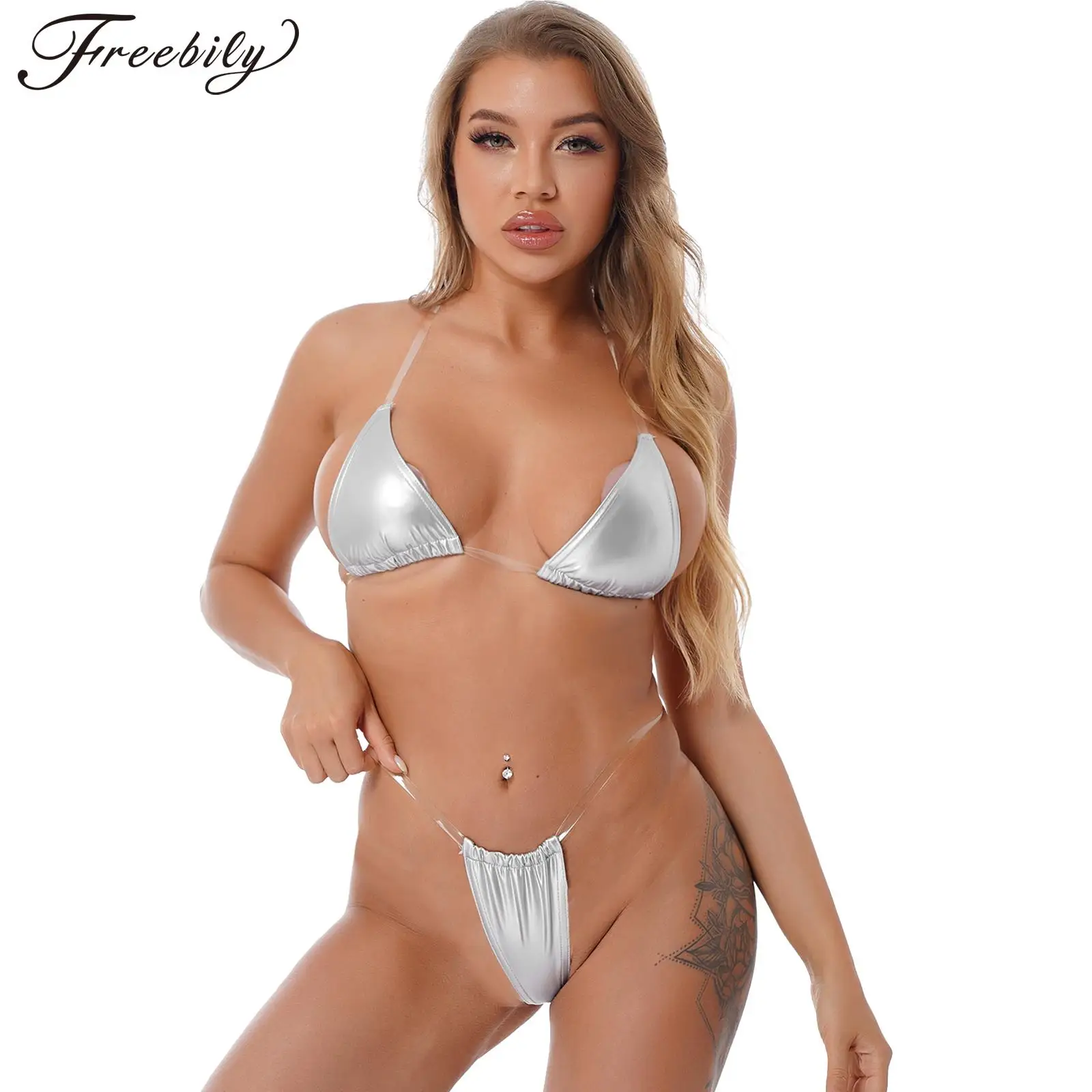 

Sexy Micro Bikini Sets Thong Triange Swimsuit Brazlian Bathing Suit Summer Wet Look Patent Leather Swimwear Beachwear Biquini