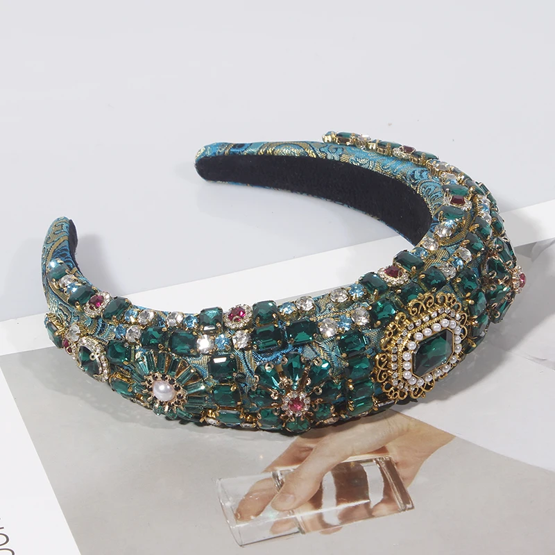 Фото Женские широкие повязки на голову Craft Стразы в стиле барокко, модная Роскошная эластичная повязка для волос для вечеринки, аксессуары для во... №5