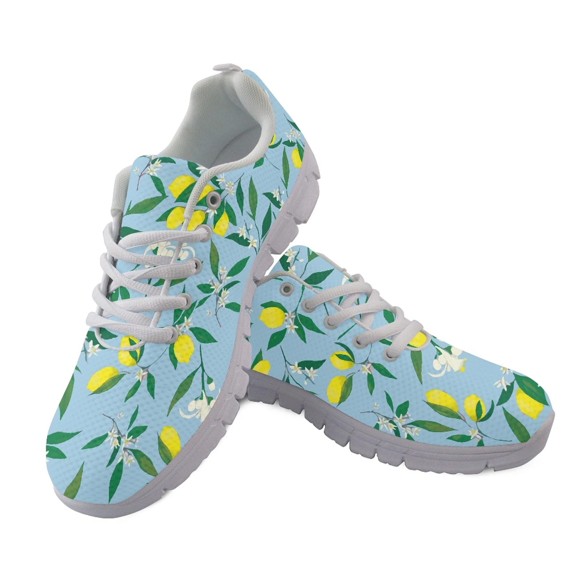 

Yikeluo 3D Lemon Pattern Print Ladies Light Sneakers Mesh Flats Shoes Spring Breathable Lace-up Shoes for Women Zapatillas