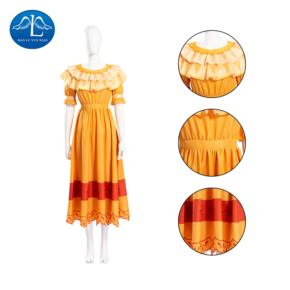 

Encanto Pepa Madrigal Cosplay Costume Outfit with Orange Cosplay Dress and Earrings Adult Girl Customizable Pepa Madrigal Dress