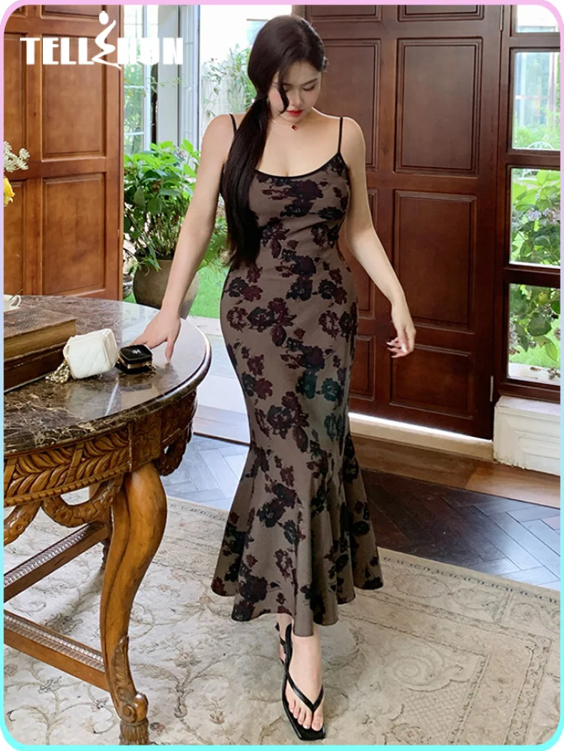 Простые и элегантные платья с принтом женское Полное длинное сексуальное платье