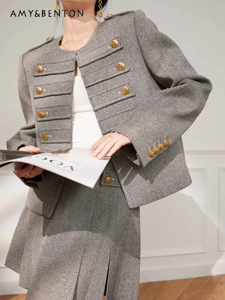 Женский костюм из двух предметов элегантный двубортный шерстяной пиджак с