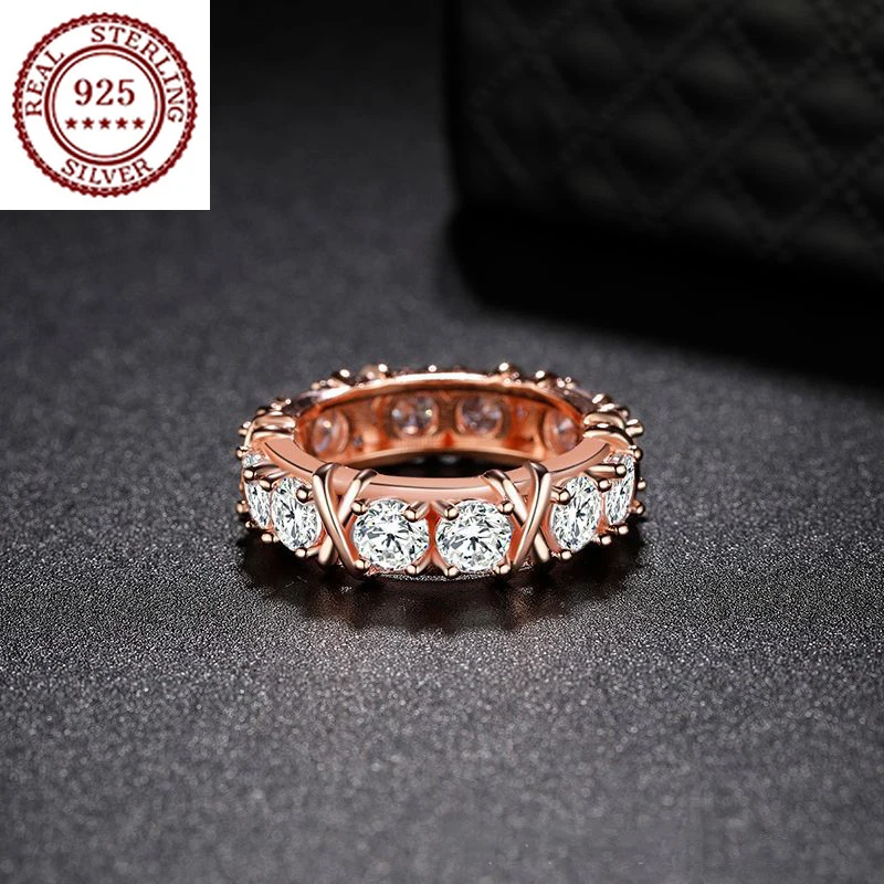 

Cross Ring S925 Silver Plated Rose Gold Trendy Couple Rings Micro Inlaid Diamonds Light Luxury Premium Exquisite Unisex Jewelry