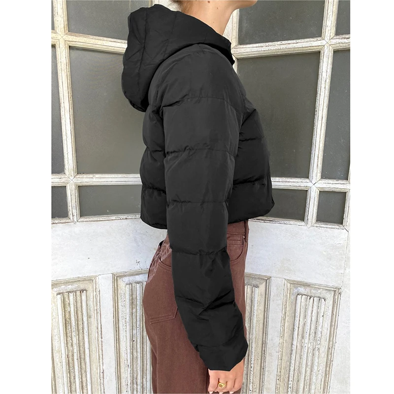 Women Outerwear Warm Long Sleeve Zipper Cropped Jacket Coat Solid Short Jacket Autumn Winter Female Puffer Jacket Parkas Mujer