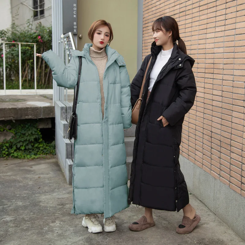Thick Down Parka Women with Hood Down Jacket Winterr Coat Cultivate Morality Fashion Solid Color Long Warm Cotton Coat 2022 New