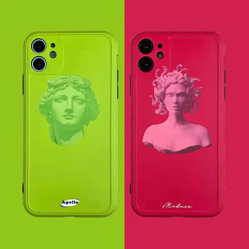 

Новинка 2022, флуоресцентная зеленая, розовая Классическая скульптура Apollo Medusa, мягкая фотография для iPhone13, 12, 11, 8, 7p
