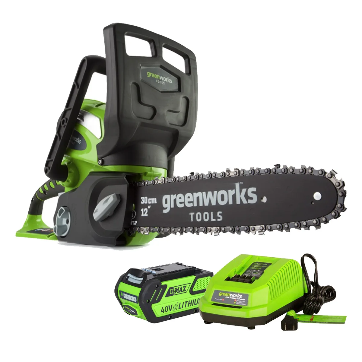 Пила цепная аккумуляторная Greenworks G40CS30 40V (Длина лезвия 300мм 60 минут автономной