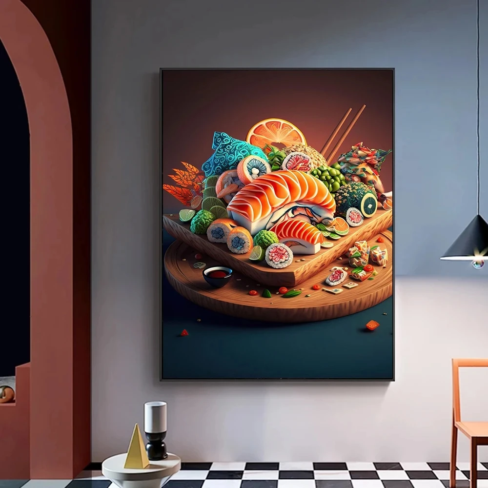 Плакат с японскими лососевыми суши принты для кухни домашний декор милая