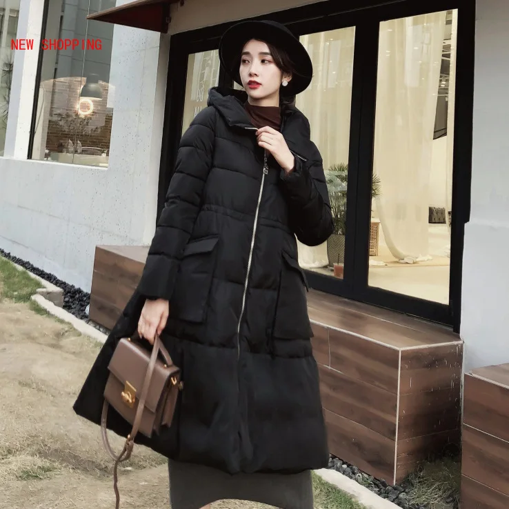 Winter New Jacket Women's Bread Warm Cotton Coat A-line Christmas Red Down Jacket Parkas Woman Vintage Slim Long Overcoats Black