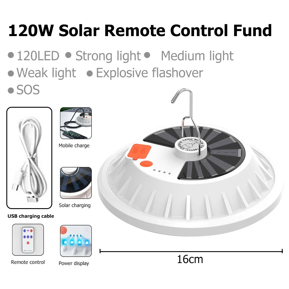 

30/60/120 LED Solar Camping Light Remote Control Tent Lamp USB Rechargeable Bulbs Portable Lanterns Emergency Light Hiking
