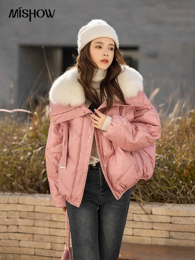 MISHOW Women Jacket Fox Fur Collar 90 White Duck Down Coats 2022 Winter Thicken Warm Parkas Loose Zipper Outerwear MXB49Y0172