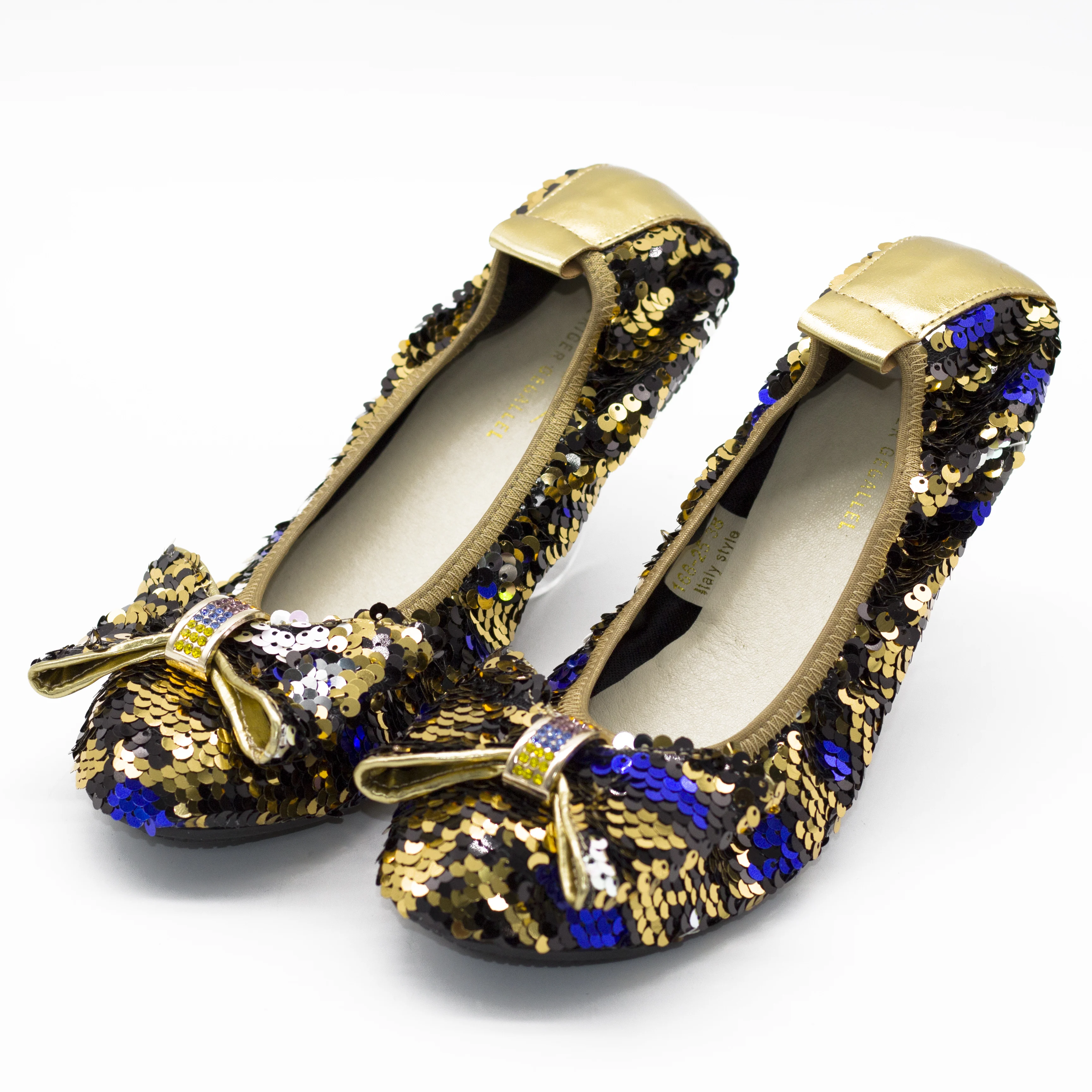 Golden Sequined Comfy Flats Shoes for Women Ladies Confortable Ballet Shoes Plus Size 43 44 45 Walking Flats for Women Loafers