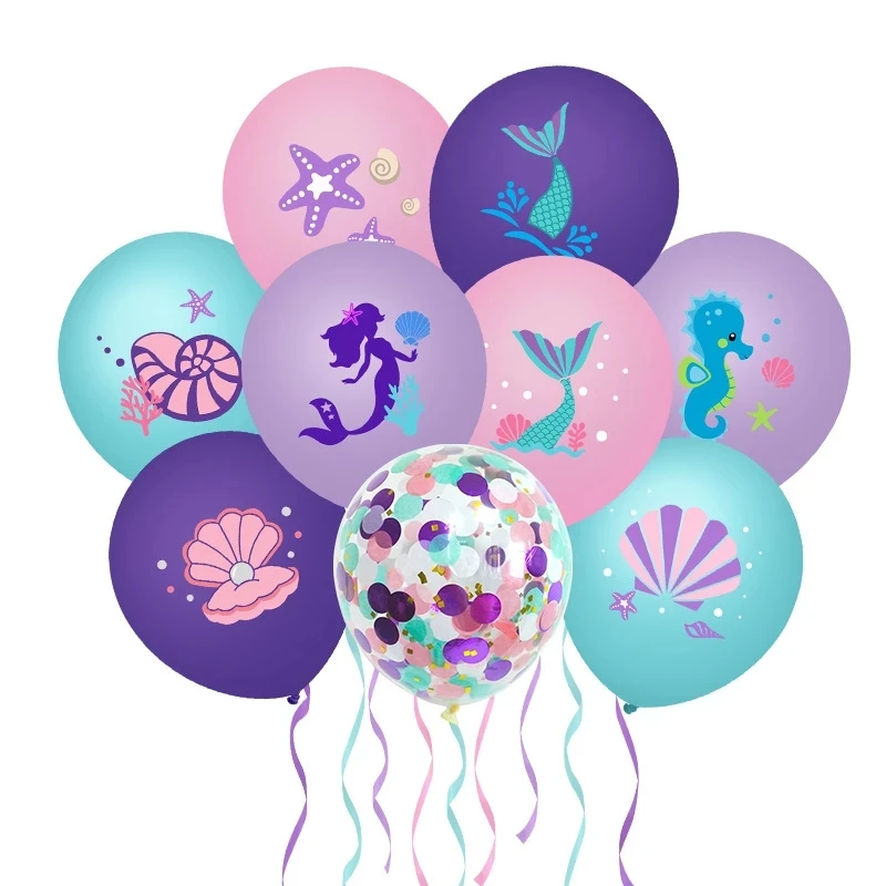 

Mermaid Party Balloons Purple Pink Green Latex Confetti Balloon for Kids Under The Sea Theme Birthday Princess Party Decoration
