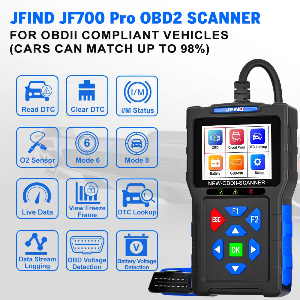 

Сканер OBD2 считыватель неисправностей JFIND JF700 автомобильный мотоцикл OBDII диагностические инструменты тест зарядки напр...