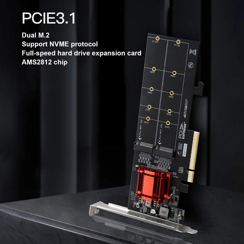 

PCIE3.1 X8 до Dual M.2 карта расширения жесткого диска ASM1812 чип поддерживает протокол NVME полная скорость расширения карты
