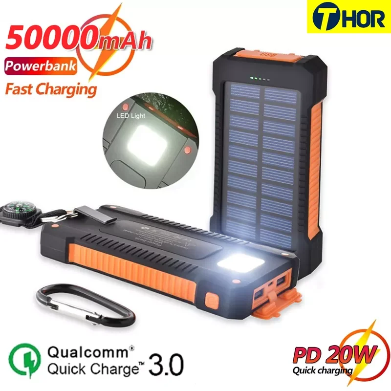 

2023New 50000mAh Solar Power Bank Large-Capacity Portable Mobile Phone Charger LED Outdoor Travel PowerBank for Xiaomi Samsung I