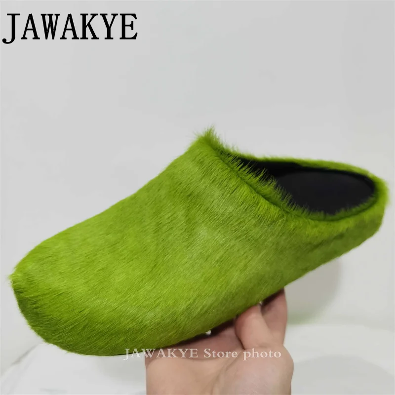 Роскошные женские мюли из конского волоса лидер продаж зеленые розовые красные