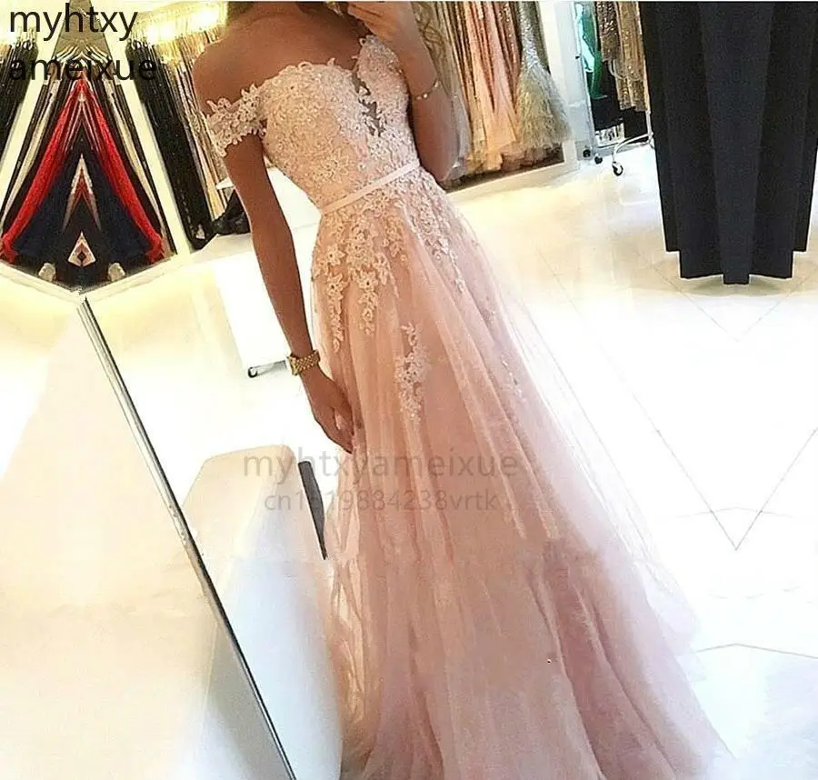 

Long Sexy New Pink Evening Hi Low Dresses Off Shoulder Wear Party Prom Gowns Custom Made Plus Size Robe De Soiree Event Dress