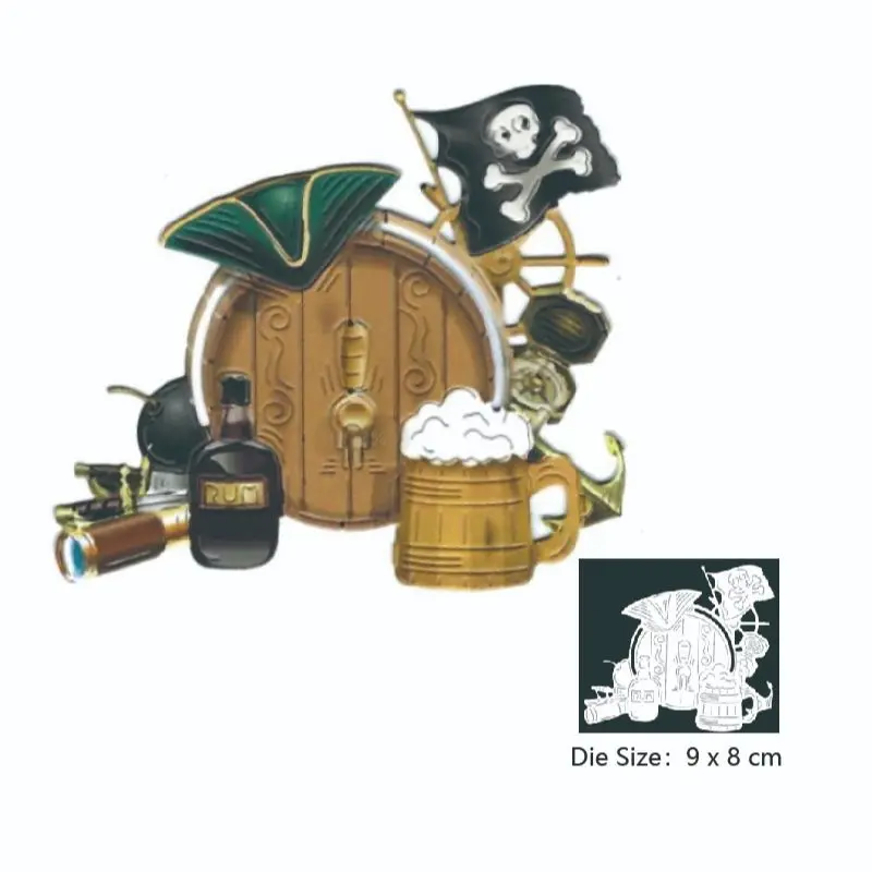 

steering wheel skull flag beer drum metal cutting layering die scrapbooking die photo album decoration diy card craft 2022 new