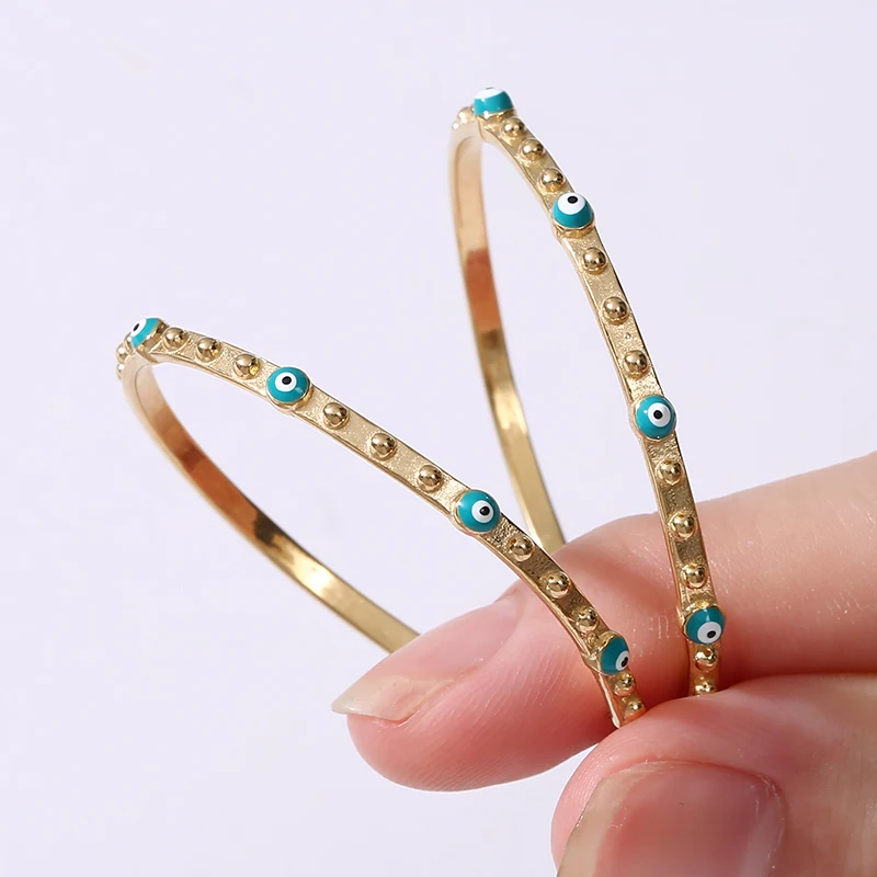 

Stainless Steel Evil Blue Eyes Earrings Irregular C shape Ear Studs Gold Plated Zircon Jewelry Gifts Earrings For Women 1 Pair