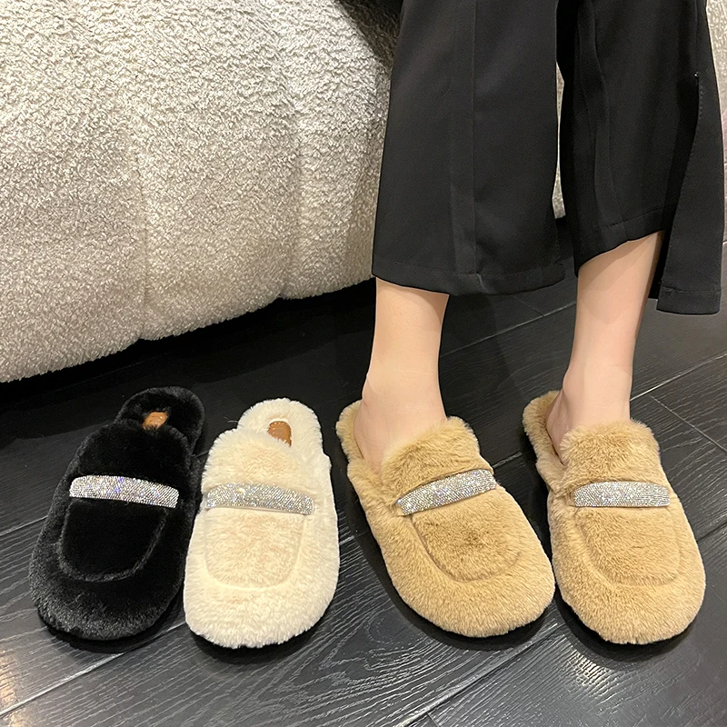 

Flat Shoes Female Womens Slippers Outdoor Flock Pantofle Low Mules Sexy Slides Loafers Fur Flip Flops Platform Cover Toe 2022 Pl