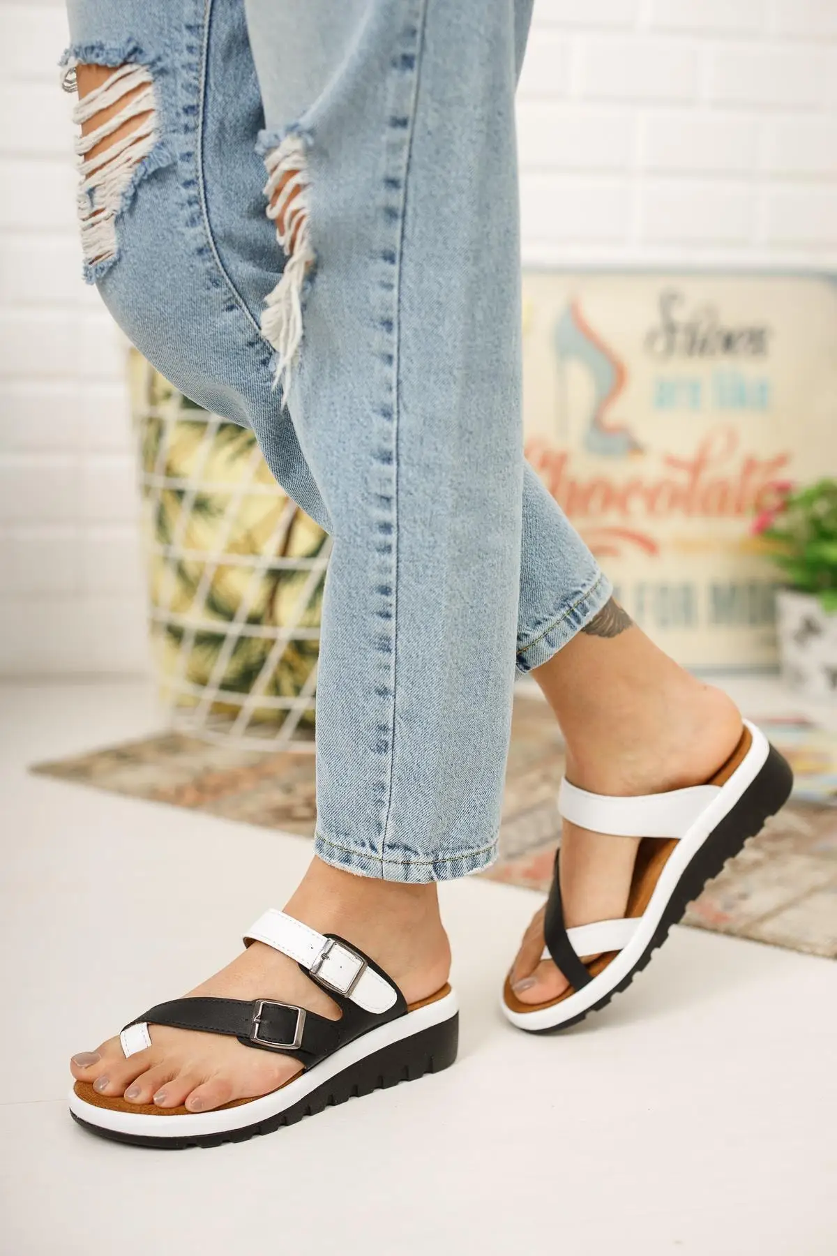 

Women Sandals Rayne Black Finger Buckle Summer Indoor Outdoor Flip Flops Beach Shoe Female Slippers Platform Casual