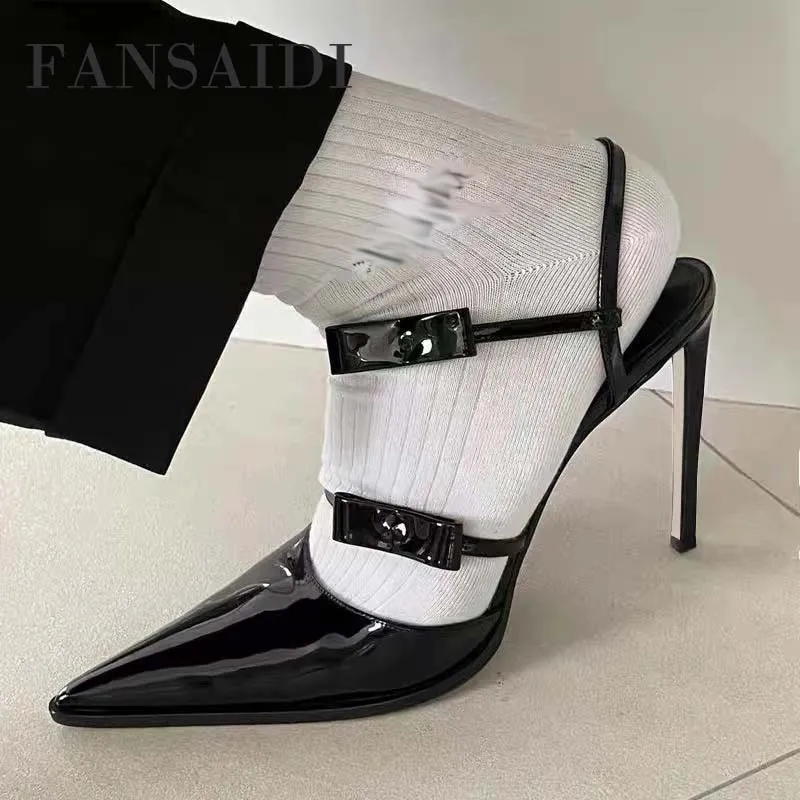 

FANSAIDI Summer Sexy Party Shoes White Sandales Fashion Women's Shoes Pointed Toe Stilettos Heels Sexy New Narrow Band 40