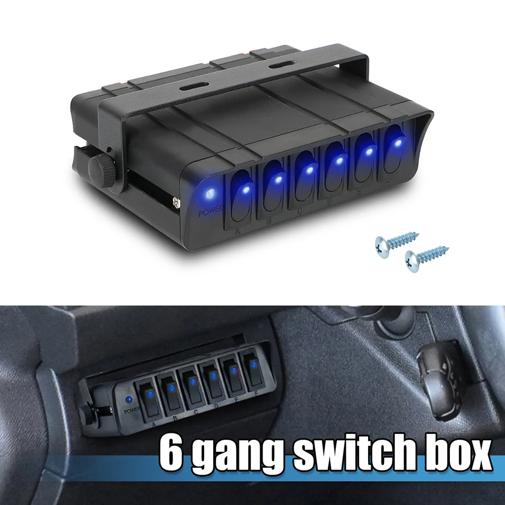 

6 Gang Switch Panel Universal Rocker Switch Box Waterproof with LED Light Indicator 12-24V 40A for Cars Vehicles Caravan