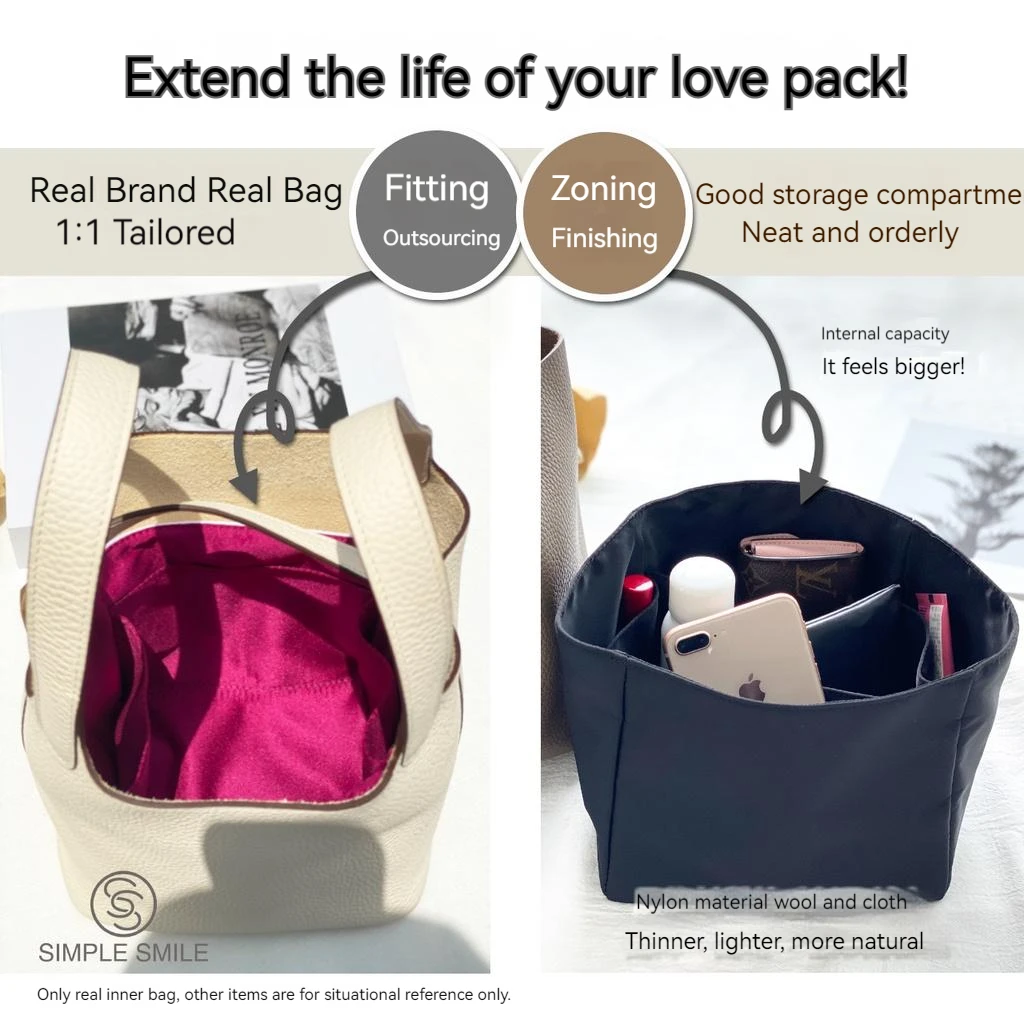 For HERMES Picotin 18 22 Make up Organizer Felt Cloth Handbag Organizer Insert Bag Travel Inner Purse Portable Cosmetic Bags
