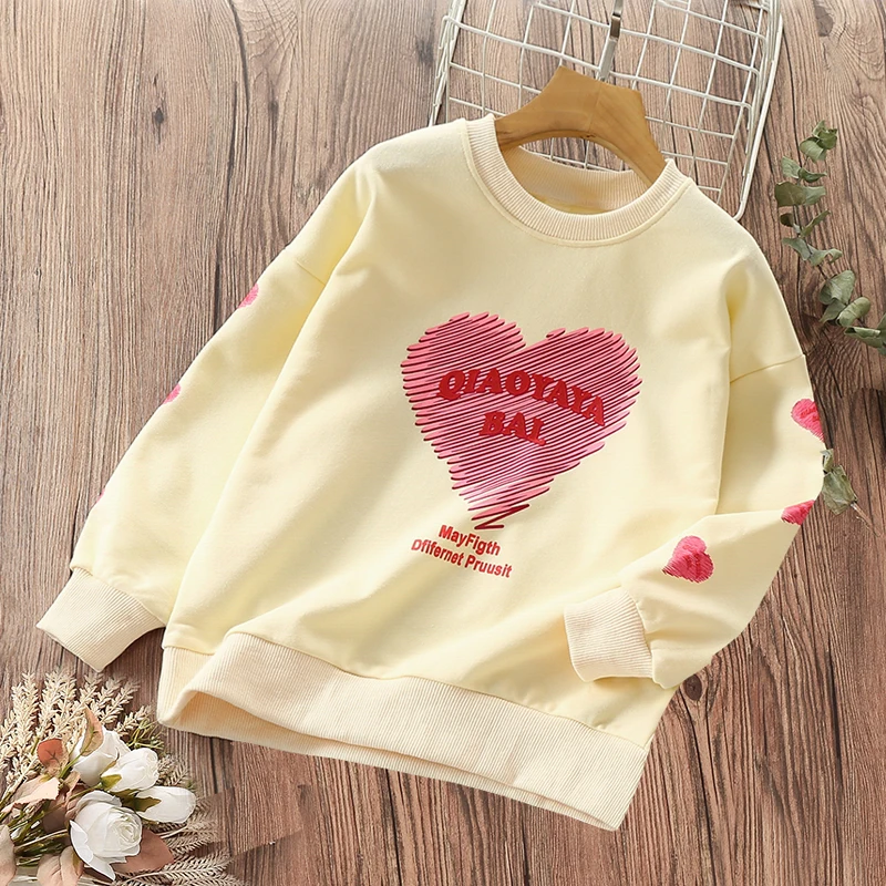 

Sweatshirts for Girl Tops Heart Print Teenagers Kids Clothes Long Sleeve Shirts Spring Children Clothing 4 6 8 9 10 11 12 14 Y
