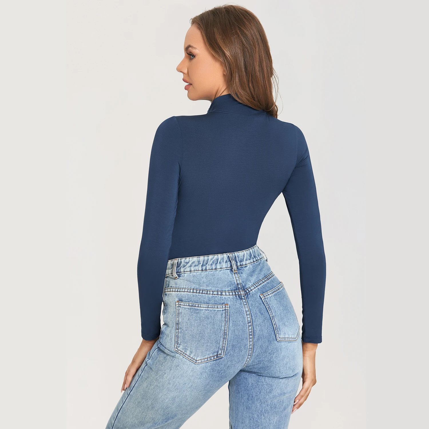 Women's Turtleneck Long Sleeve Bodysuit Tank Tops Shirts Solid Rompers Bodycon Jumpsuits Stretch Outfits Black Beige Red