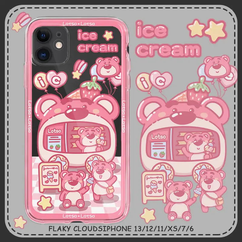 Kawaii Strawberry Lotso IceCream Transparent Soft Shell Silicone Airbag Anti-Fall Phone Case Iphone 13 12 11Promax Cartoon |
