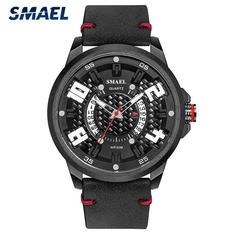

SMAEL Mens Watches Waterproof Top Brand Luxury Calendar Fashion Male Clock Leather Sport Military Quartz Watch Men Wrist Watch