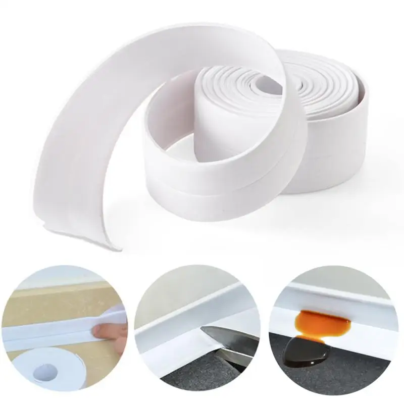 

Kitchen Bathroom Sealing Strip Tape Mold-proof Tape White PVC Self-Adhesive Waterproof Wall Sticker 3.2 Meters Wall Sealing Tape