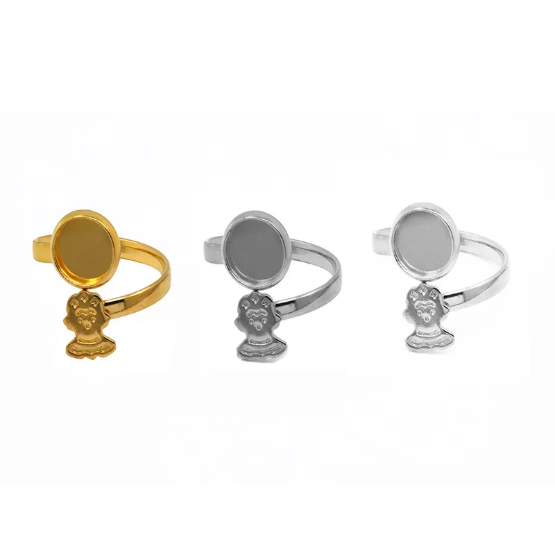 

4pcs Stainless Steel Monkey Adjustable Blank Ring Base Fit Dia 8mm Glass Cabochons Cameo Settings Tray Diy Jewelry Making Ring