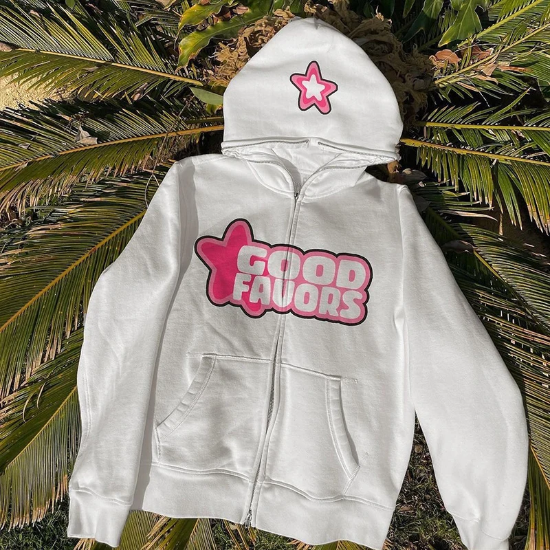 

2000s Hoodie y2k Aesthetic Women Letter Print Long Sleeve Hooded Sweatshirt Sweet Cute Fairycore Grunge Coat Jacket with Pockets