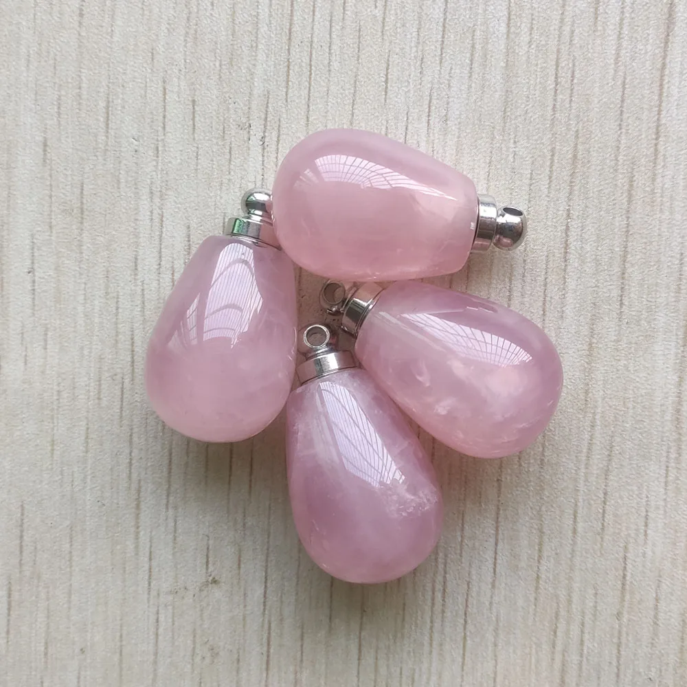 

Fashion Natural roses quartz tone pink Perfume bottle drop shape Pendants for jewelry making free shipping Wholesale 4pcs/lot