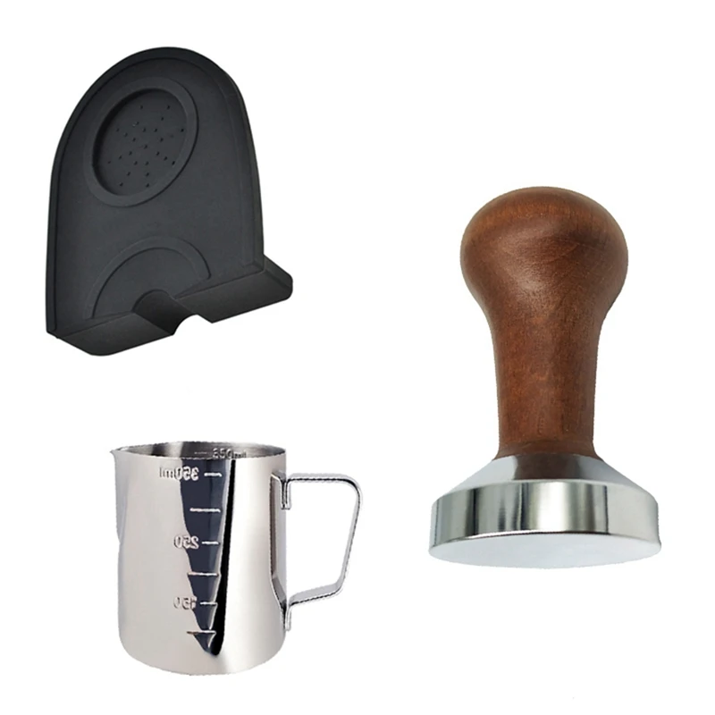 

Espresso 51MM Coffee Tamper Mat Silicone Rubber Tampering Corner Mat Coffee Maker with 350ML Milk Jug Barista Set
